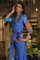 Lapiz blue printed peplum jacket with palazzo pants set
