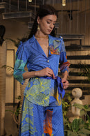 Lapiz blue printed peplum jacket with palazzo pants set