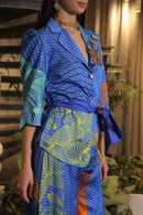 Lapiz blue printed peplum jacket with palazzo pants set