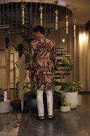 Black multi-coloured print embroidered band gala jacket with kurta and pants