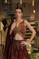 Dark vermillion print embroidered Jhankaar lehenga set
