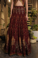 Dark vermillion print embroidered Jhankaar lehenga set