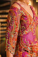 mystic purple and mustard print embroidered Lehenga with peplum bodice