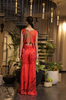Crimson printed ethnosplash peplum cut bodice with garara pants.