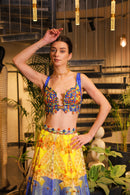 cerulean and lemon print embroidered lehenga set