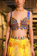 cerulean and lemon print embroidered lehenga set