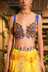 cerulean and lemon print embroidered lehenga set