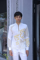 White hand painted bomber shirt