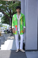 Parrot green hand painted overlay with shirt and pants