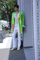 Parrot green hand painted overlay with shirt and pants