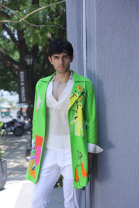 Parrot green hand painted overlay with shirt and pants