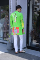 Parrot green hand painted overlay with shirt and pants