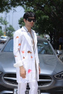 White hand painted overlay with shirt and pants