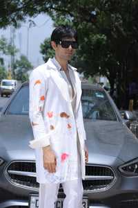 White hand painted overlay with shirt and pants