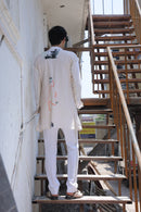 Off white hand painted overlay with shirt and pants