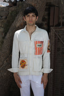Off white shirt with large printed pockets paired with pants