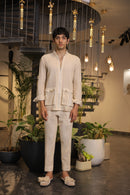 Beige crochet bomber shirt with pockets