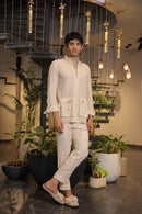 Beige crochet bomber shirt with pockets