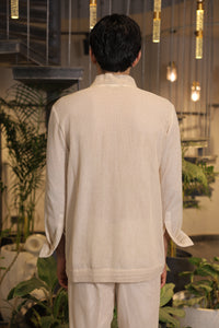 Beige crochet bomber shirt with pockets