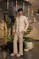 Beige crochet double pockets bomber shirt