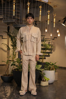 Beige bomber shirt with front pockets