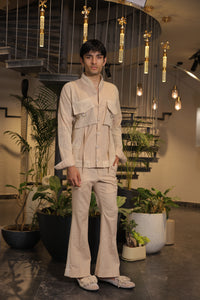 Beige bomber shirt with front pockets