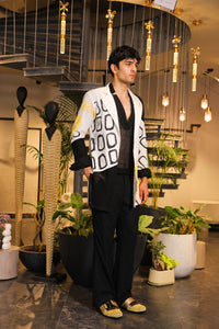 Black and white hand painted overlay with shirt and pants