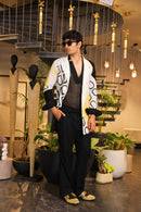 Black and white hand painted overlay with shirt and pants
