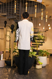 Black and white hand painted overlay with shirt and pants