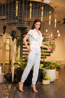 white multi-coloured Hand painted shirt with jogger pants