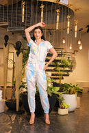 white multi-coloured Hand painted shirt with jogger pants