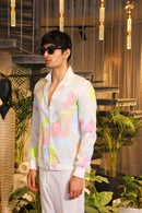 white hand painted crochet embroidered bomber shirt