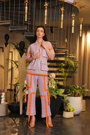 Lavender crochet bomber shirt and pants