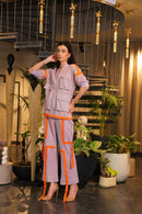 Lavender crochet bomber shirt and pants