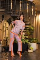Lavender crochet bomber shirt and pants