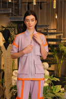 Lavender crochet bomber shirt and pants