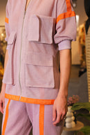 Lavender crochet bomber shirt and pants