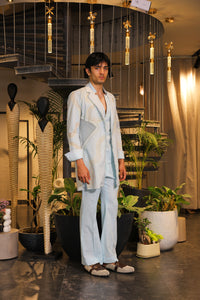 Faded blue hand painted overlay with shirt and pants