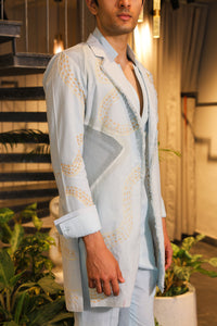 Faded blue hand painted overlay with shirt and pants