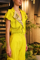 neon linen lapelled crop shirt with jogger pants