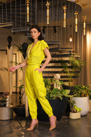 neon linen lapelled crop shirt with jogger pants