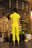 neon linen lapelled crop shirt with jogger pants
