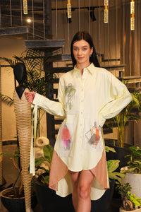 Butter yellow hand painted shirt dress