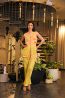 Shirt embellished with crochet pockets and crochet pants
