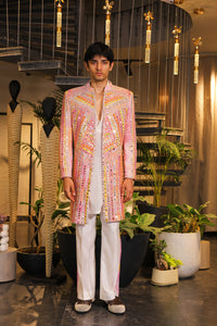Pink tie-dye mirror work ind-western