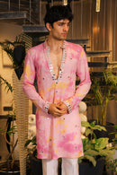 Pink tie-dye mirror work kurta with pants