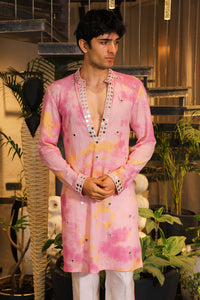 Pink tie-dye mirror work kurta with pants