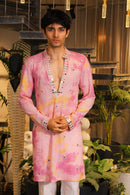 Pink tie-dye mirror work kurta with pants