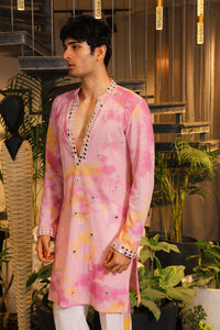 Pink tie-dye mirror work kurta with pants