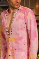 Pink tie-dye mirror work kurta with pants